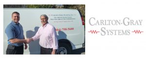Two men are standing together infront of a white van